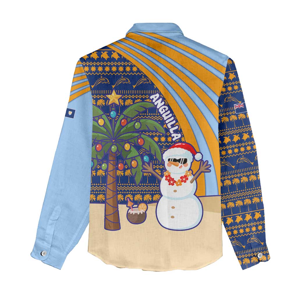 Anguilla Christmas Women Casual Shirt with Snowman Palm Tree Ornaments Coconut Drink and Island Pattern Design - Wonder Print Shop