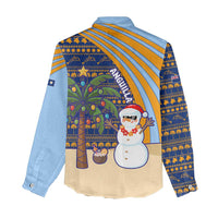 Anguilla Christmas Women Casual Shirt with Snowman Palm Tree Ornaments Coconut Drink and Island Pattern Design - Wonder Print Shop