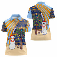 Anguilla Christmas Women Polo Shirt with Snowman Palm Tree Ornaments Coconut Drink and Island Pattern Design - Wonder Print Shop