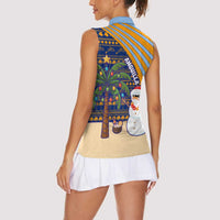 Anguilla Christmas Women Sleeveless Polo Shirt with Snowman Palm Tree Ornaments Coconut Drink and Island Pattern Design - Wonder Print Shop