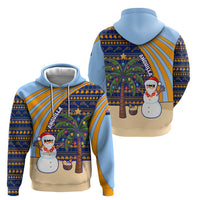 Anguilla Christmas Zip Hoodie with Snowman Palm Tree Ornaments Coconut Drink and Island Pattern Design - Wonder Print Shop
