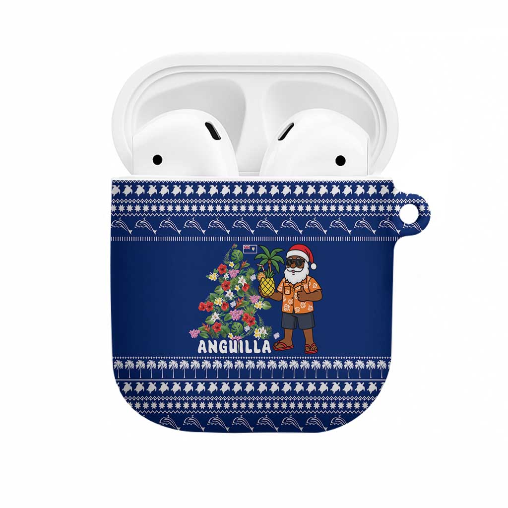 Anguilla Christmas AirPods Case with Santa Pineapple Floral Tree Island Crest and Tropical Pattern Design - Wonder Print Shop