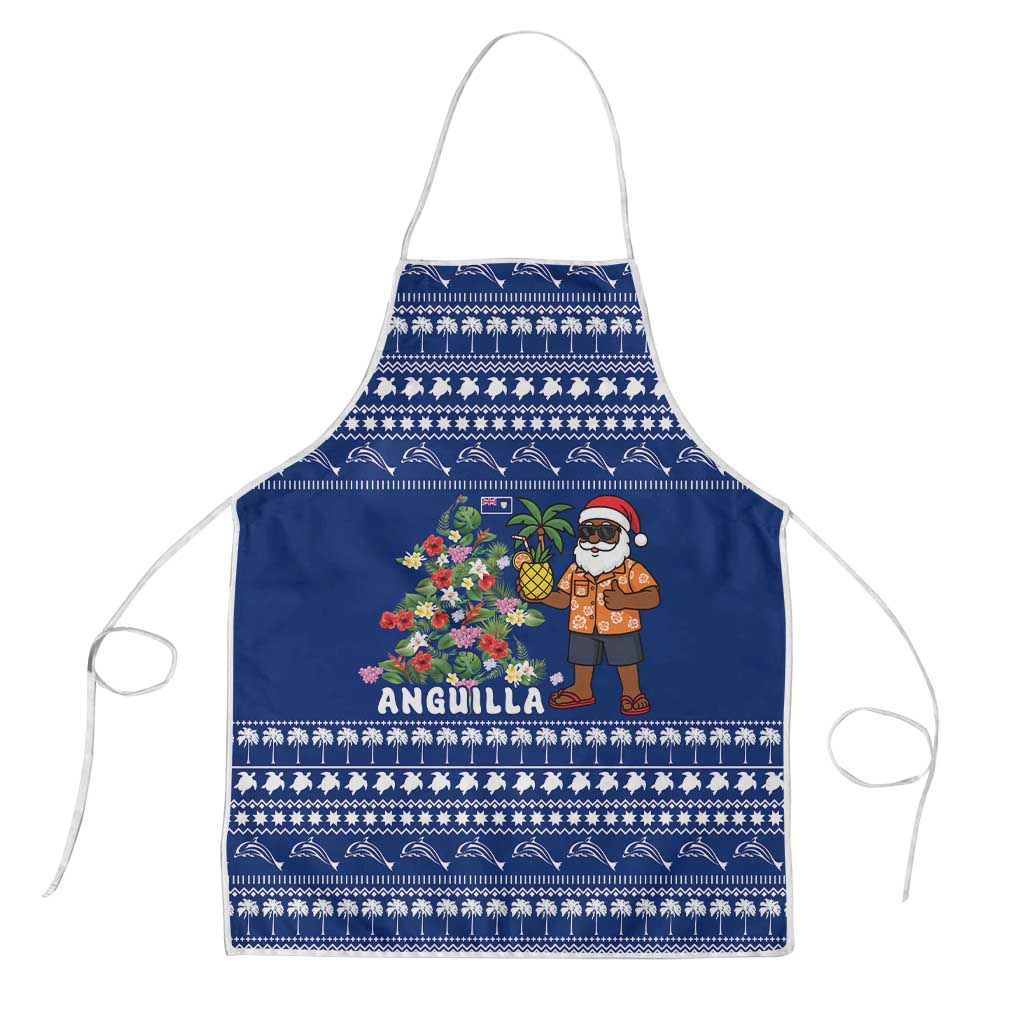 Anguilla Christmas Apron with Santa Pineapple Floral Tree Island Crest and Tropical Pattern Design - Wonder Print Shop