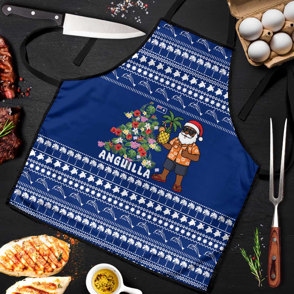 Anguilla Christmas Apron with Santa Pineapple Floral Tree Island Crest and Tropical Pattern Design - Wonder Print Shop
