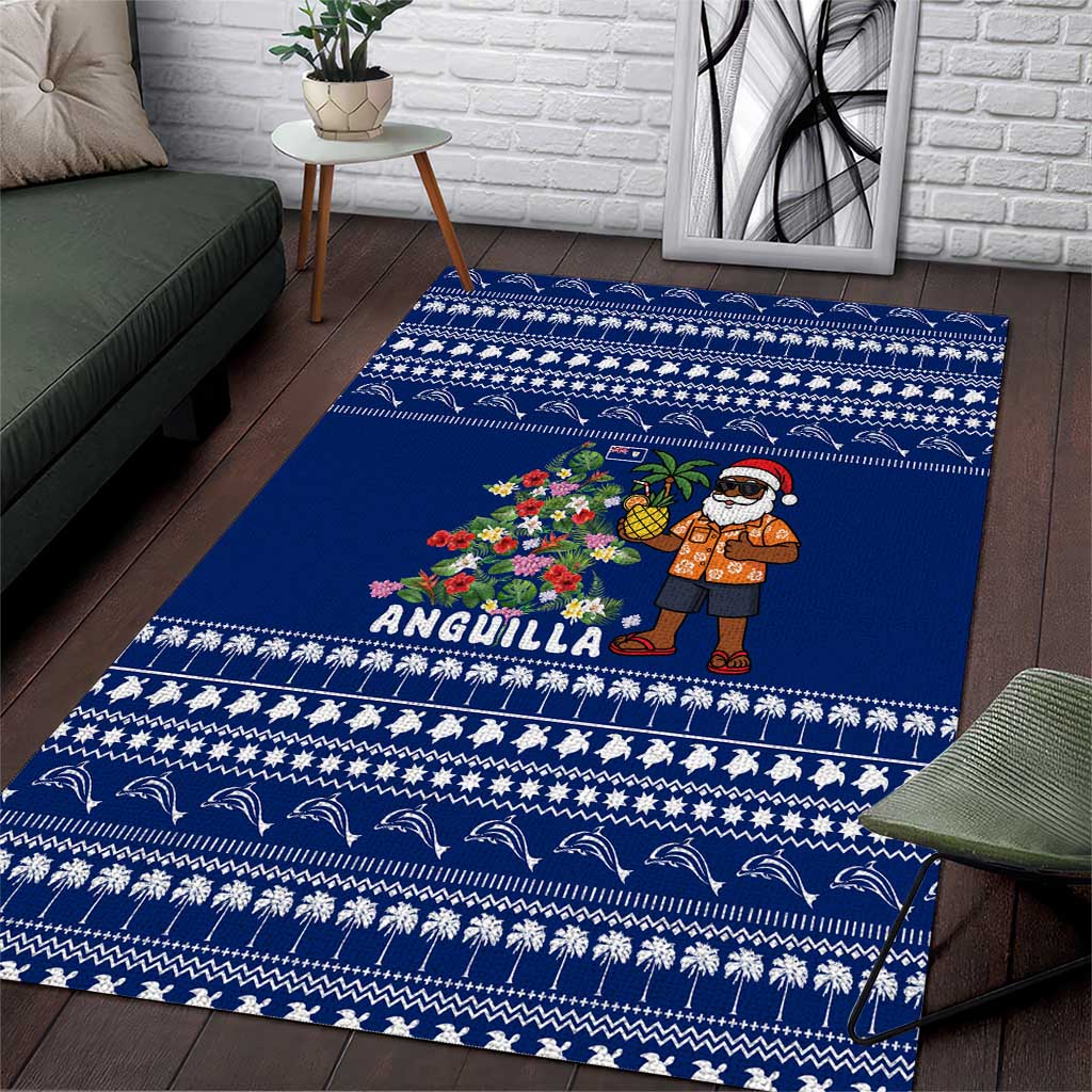 Anguilla Christmas Area Rug with Santa Pineapple Floral Tree Island Crest and Tropical Pattern Design - Wonder Print Shop