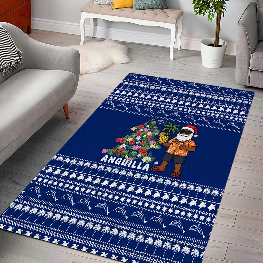 Anguilla Christmas Area Rug with Santa Pineapple Floral Tree Island Crest and Tropical Pattern Design - Wonder Print Shop