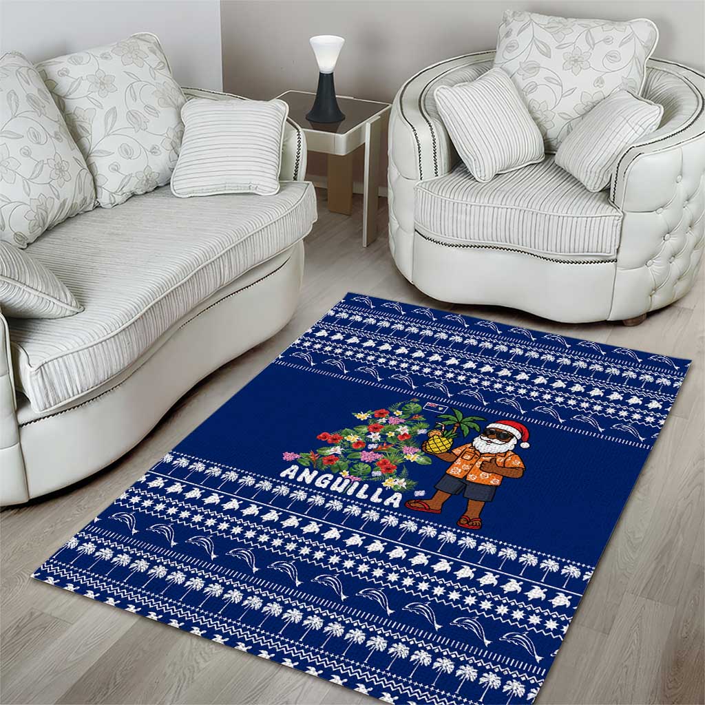 Anguilla Christmas Area Rug with Santa Pineapple Floral Tree Island Crest and Tropical Pattern Design - Wonder Print Shop