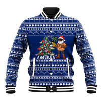 Anguilla Christmas Baseball Jacket with Santa Pineapple Floral Tree Island Crest and Tropical Pattern Design - Wonder Print Shop