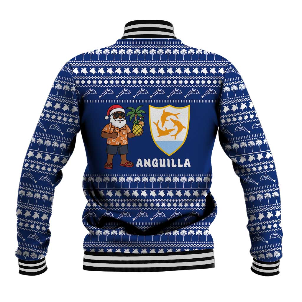Anguilla Christmas Baseball Jacket with Santa Pineapple Floral Tree Island Crest and Tropical Pattern Design - Wonder Print Shop