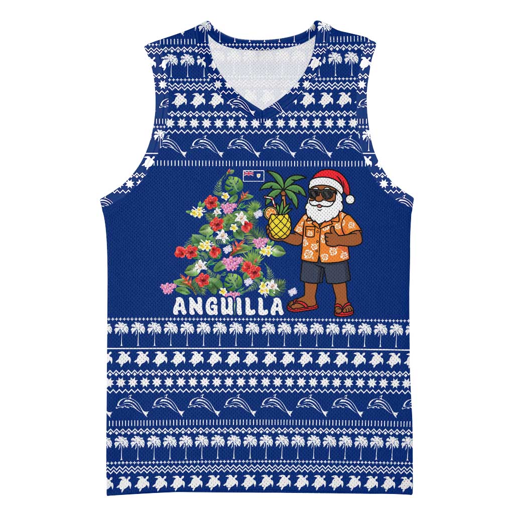 Anguilla Christmas Basketball Jersey with Santa Pineapple Floral Tree Island Crest and Tropical Pattern Design - Wonder Print Shop