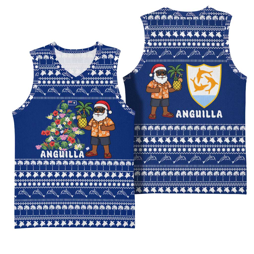 Anguilla Christmas Basketball Jersey with Santa Pineapple Floral Tree Island Crest and Tropical Pattern Design - Wonder Print Shop