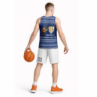 Anguilla Christmas Basketball Jersey with Santa Pineapple Floral Tree Island Crest and Tropical Pattern Design - Wonder Print Shop