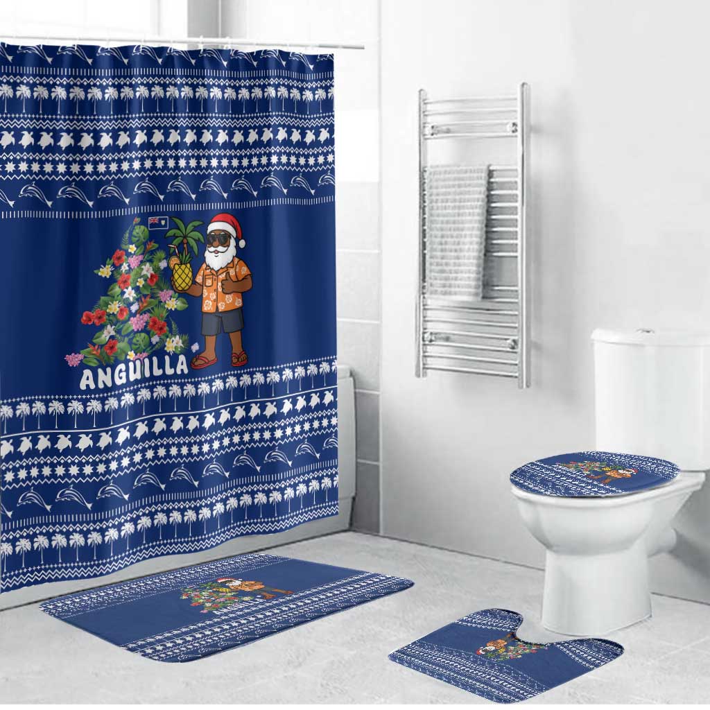 Anguilla Christmas Bathroom Set with Santa Pineapple Floral Tree Island Crest and Tropical Pattern Design - Wonder Print Shop