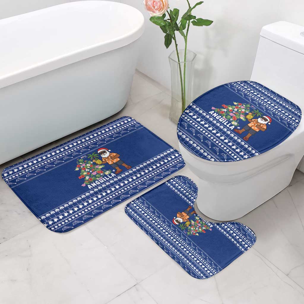 Anguilla Christmas Bathroom Set with Santa Pineapple Floral Tree Island Crest and Tropical Pattern Design - Wonder Print Shop