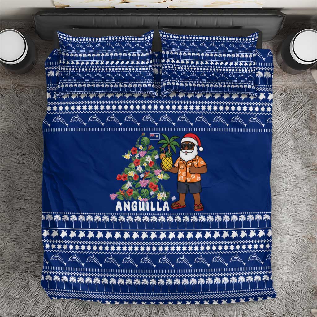 Anguilla Christmas Bedding Set with Santa Pineapple Floral Tree Island Crest and Tropical Pattern Design - Wonder Print Shop