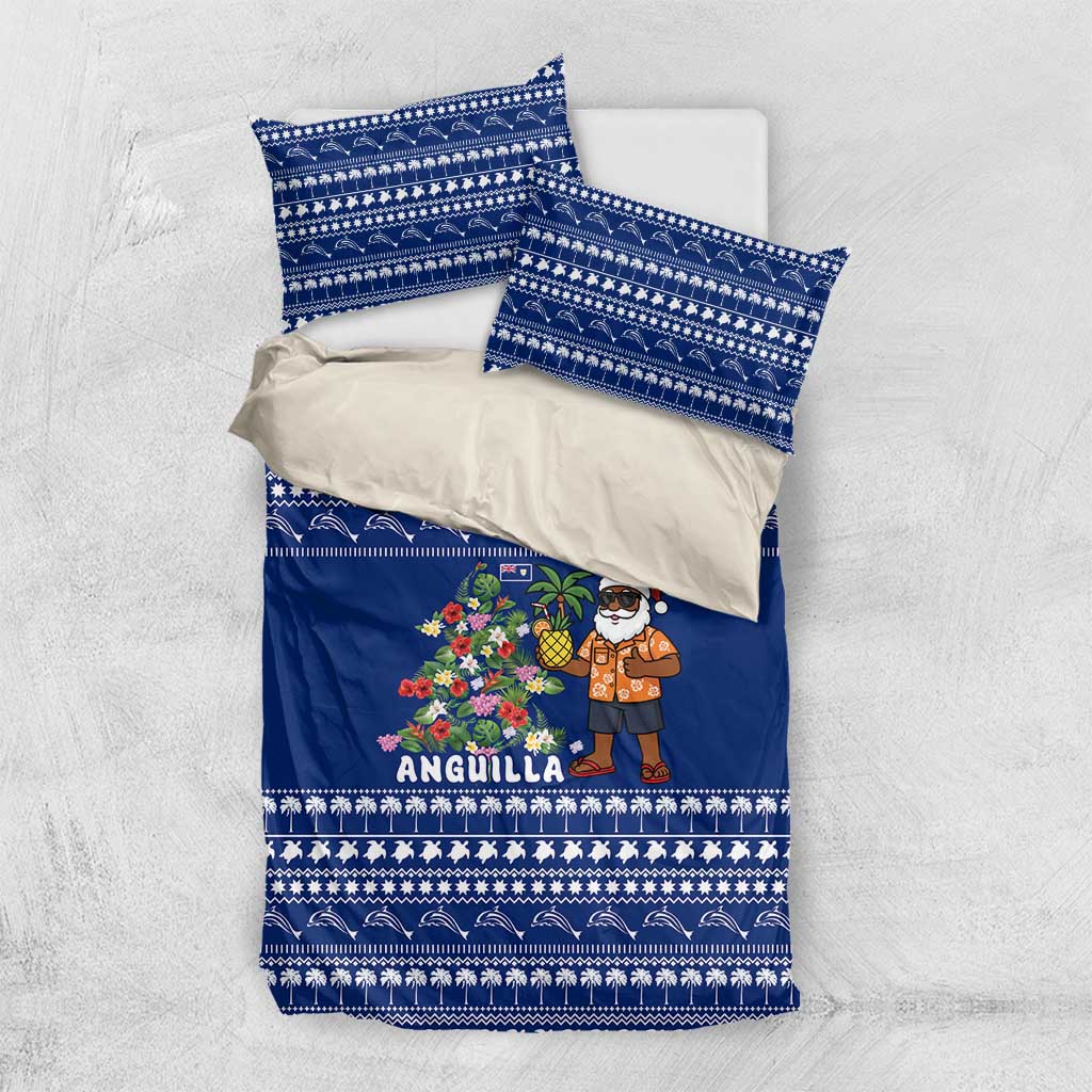 Anguilla Christmas Bedding Set with Santa Pineapple Floral Tree Island Crest and Tropical Pattern Design - Wonder Print Shop