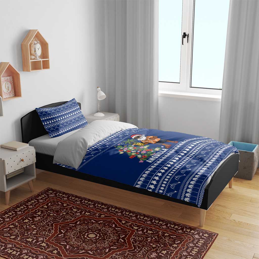 Anguilla Christmas Bedding Set with Santa Pineapple Floral Tree Island Crest and Tropical Pattern Design - Wonder Print Shop