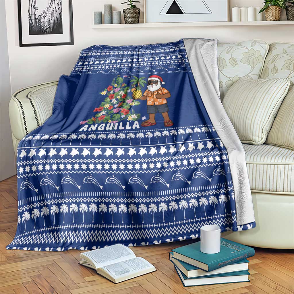 Anguilla Christmas Blanket with Santa Pineapple Floral Tree Island Crest and Tropical Pattern Design - Wonder Print Shop