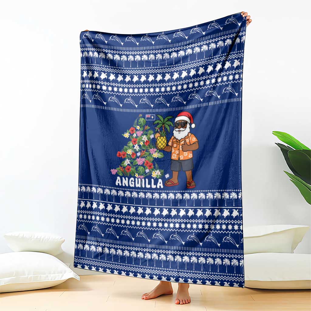 Anguilla Christmas Blanket with Santa Pineapple Floral Tree Island Crest and Tropical Pattern Design - Wonder Print Shop