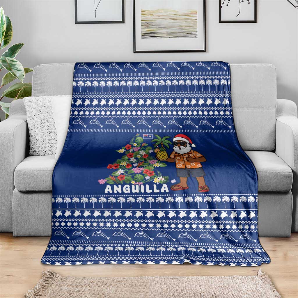 Anguilla Christmas Blanket with Santa Pineapple Floral Tree Island Crest and Tropical Pattern Design - Wonder Print Shop