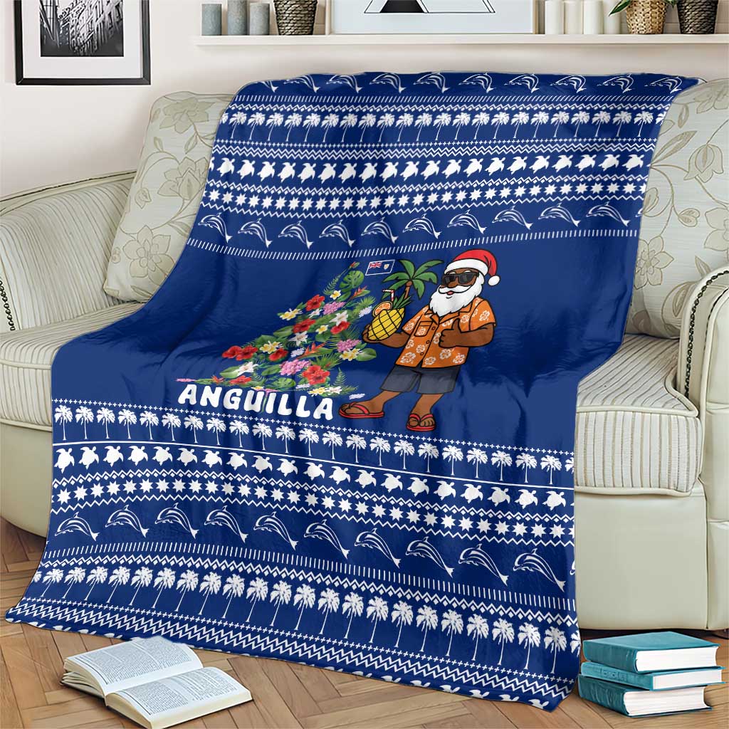 Anguilla Christmas Blanket with Santa Pineapple Floral Tree Island Crest and Tropical Pattern Design - Wonder Print Shop