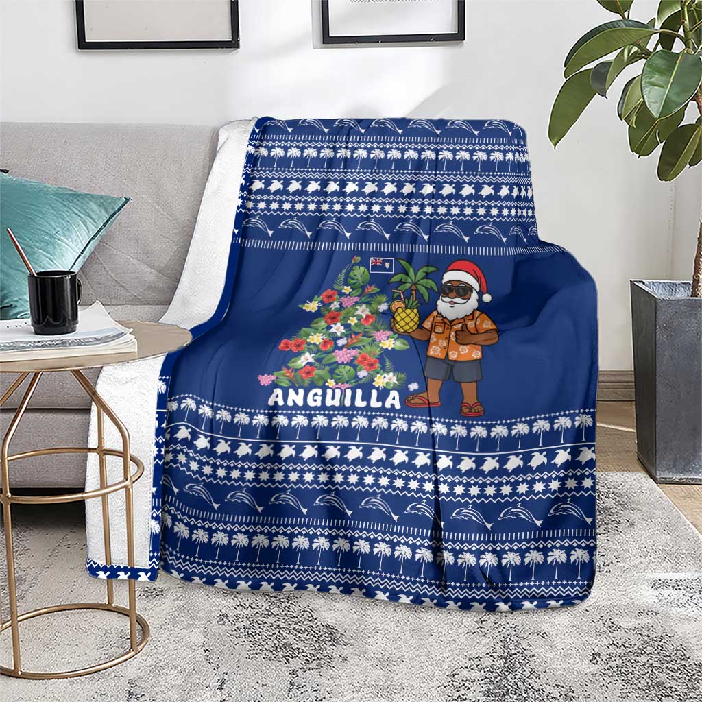 Anguilla Christmas Blanket with Santa Pineapple Floral Tree Island Crest and Tropical Pattern Design - Wonder Print Shop