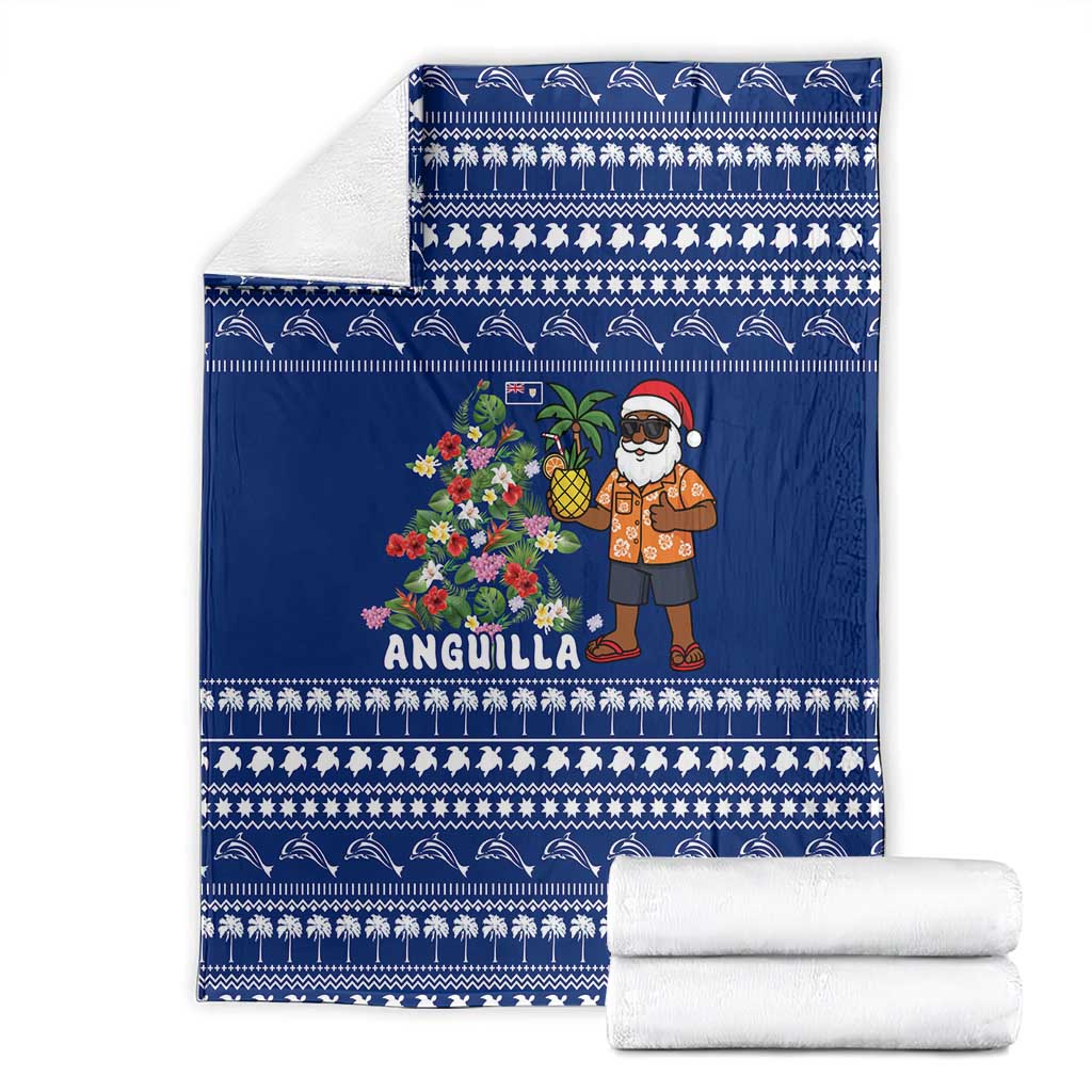 Anguilla Christmas Blanket with Santa Pineapple Floral Tree Island Crest and Tropical Pattern Design - Wonder Print Shop