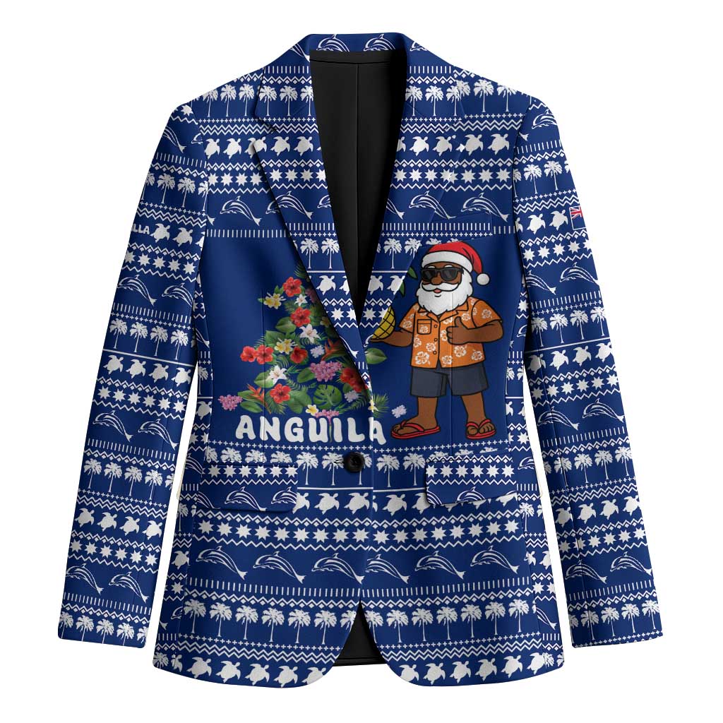 Anguilla Christmas Blazer with Santa Pineapple Floral Tree Island Crest and Tropical Pattern Design - Wonder Print Shop
