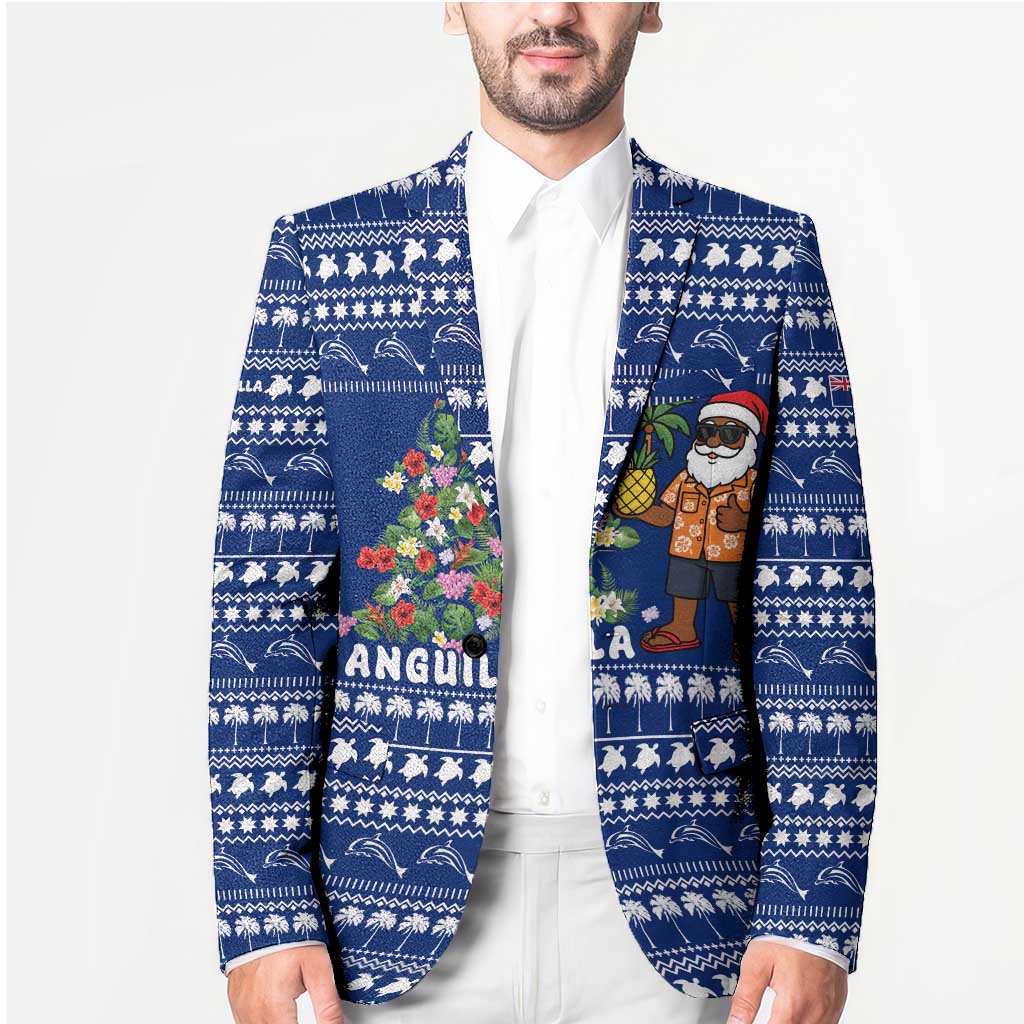 Anguilla Christmas Blazer with Santa Pineapple Floral Tree Island Crest and Tropical Pattern Design - Wonder Print Shop
