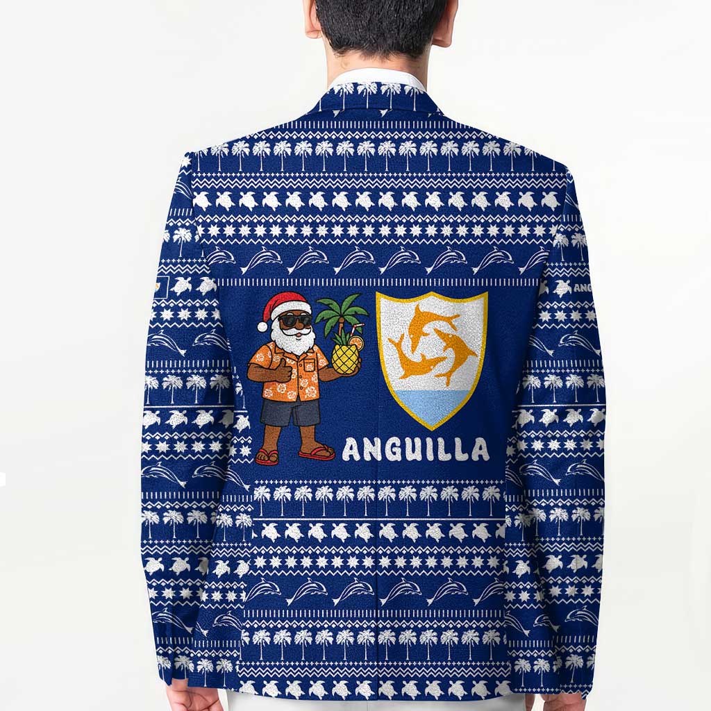 Anguilla Christmas Blazer with Santa Pineapple Floral Tree Island Crest and Tropical Pattern Design - Wonder Print Shop