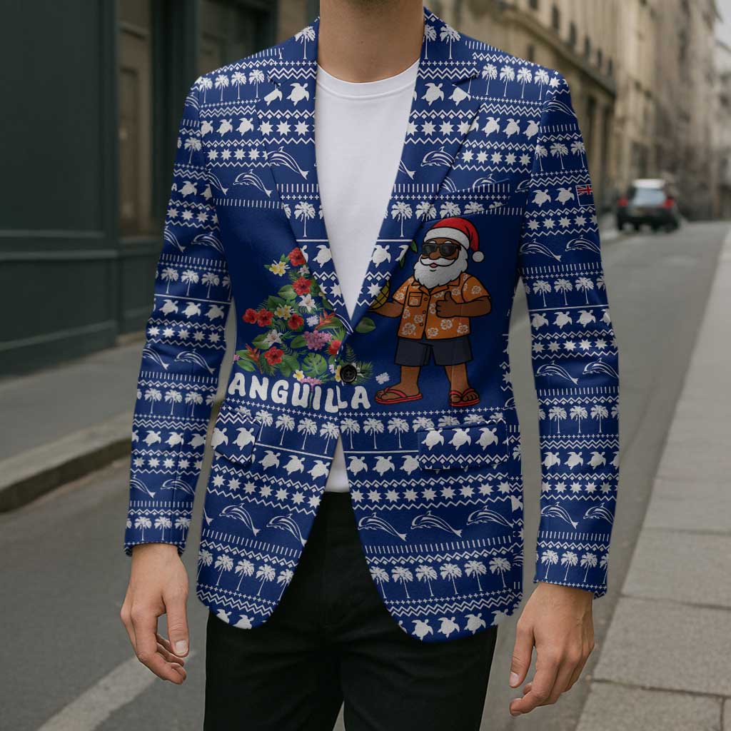 Anguilla Christmas Blazer with Santa Pineapple Floral Tree Island Crest and Tropical Pattern Design - Wonder Print Shop