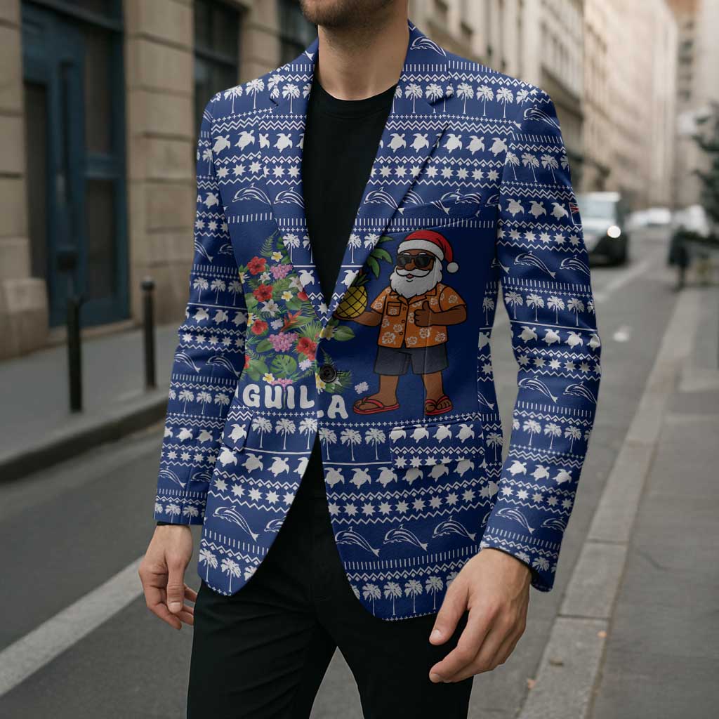 Anguilla Christmas Blazer with Santa Pineapple Floral Tree Island Crest and Tropical Pattern Design - Wonder Print Shop