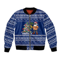 Anguilla Christmas Bomber Jacket with Santa Pineapple Floral Tree Island Crest and Tropical Pattern Design - Wonder Print Shop