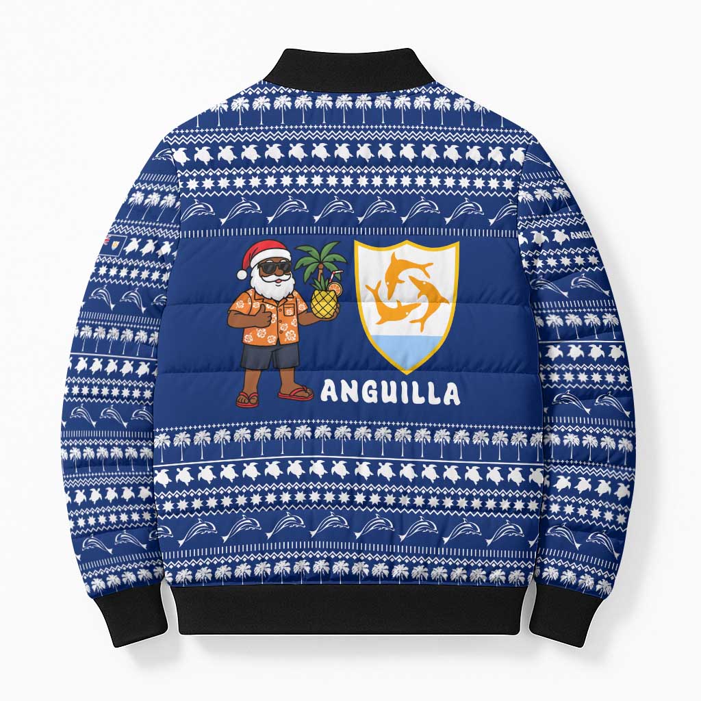 Anguilla Christmas Bomber Puffer Jacket with Santa Pineapple Floral Tree Island Crest and Tropical Pattern Design - Wonder Print Shop