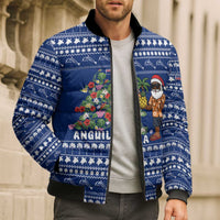 Anguilla Christmas Bomber Puffer Jacket with Santa Pineapple Floral Tree Island Crest and Tropical Pattern Design - Wonder Print Shop
