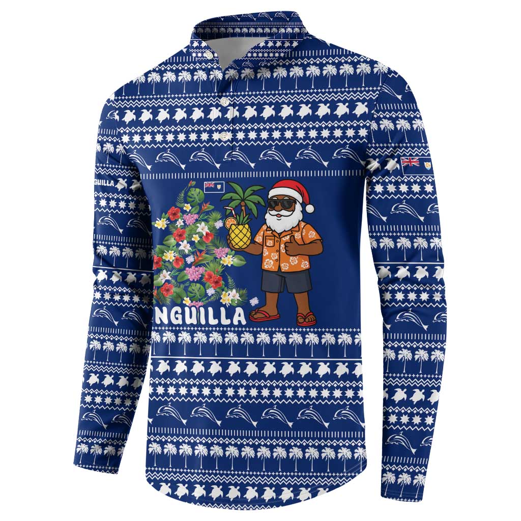 Anguilla Christmas Button Sweatshirt with Santa Pineapple Floral Tree Island Crest and Tropical Pattern Design - Wonder Print Shop
