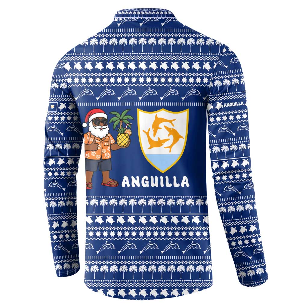 Anguilla Christmas Button Sweatshirt with Santa Pineapple Floral Tree Island Crest and Tropical Pattern Design - Wonder Print Shop