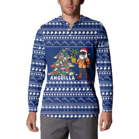Anguilla Christmas Button Sweatshirt with Santa Pineapple Floral Tree Island Crest and Tropical Pattern Design - Wonder Print Shop