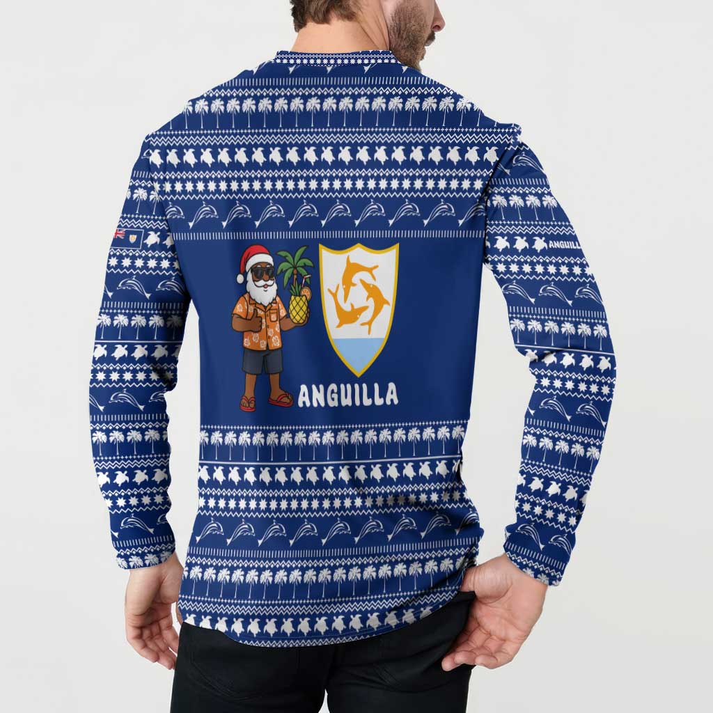 Anguilla Christmas Button Sweatshirt with Santa Pineapple Floral Tree Island Crest and Tropical Pattern Design - Wonder Print Shop