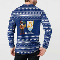 Anguilla Christmas Button Sweatshirt with Santa Pineapple Floral Tree Island Crest and Tropical Pattern Design - Wonder Print Shop