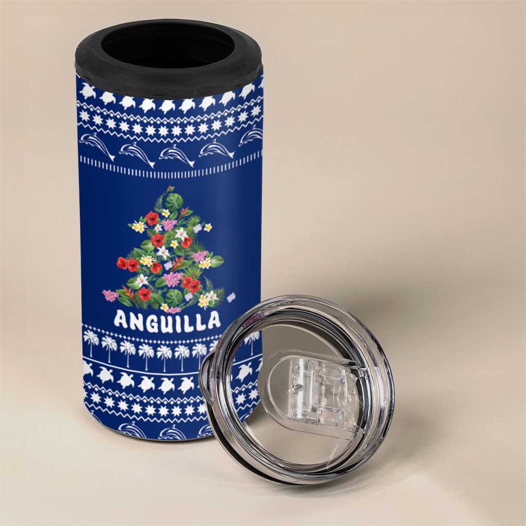 Anguilla Christmas 4 in 1 Can Cooler Tumbler with Santa Pineapple Floral Tree Island Crest and Tropical Pattern Design - Wonder Print Shop