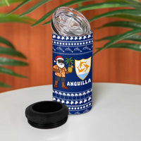 Anguilla Christmas 4 in 1 Can Cooler Tumbler with Santa Pineapple Floral Tree Island Crest and Tropical Pattern Design - Wonder Print Shop