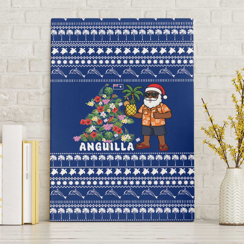 Anguilla Christmas Canvas Wall Art with Santa Pineapple Floral Tree Island Crest and Tropical Pattern Design - Wonder Print Shop