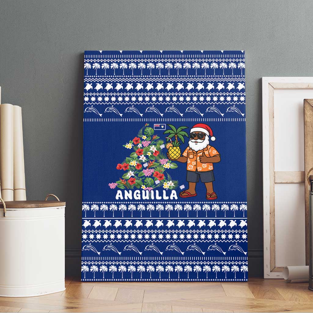 Anguilla Christmas Canvas Wall Art with Santa Pineapple Floral Tree Island Crest and Tropical Pattern Design - Wonder Print Shop