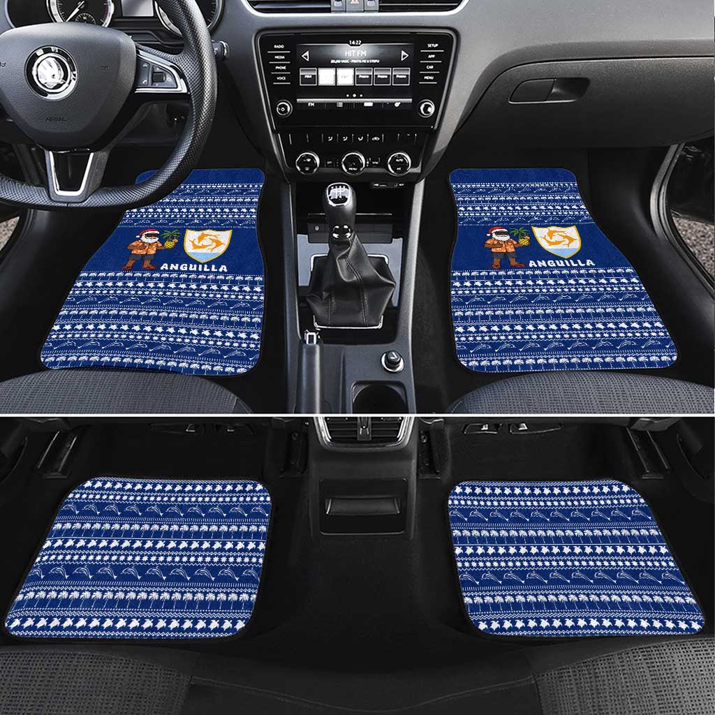 Anguilla Christmas Car Mats with Santa Pineapple Floral Tree Island Crest and Tropical Pattern Design - Wonder Print Shop