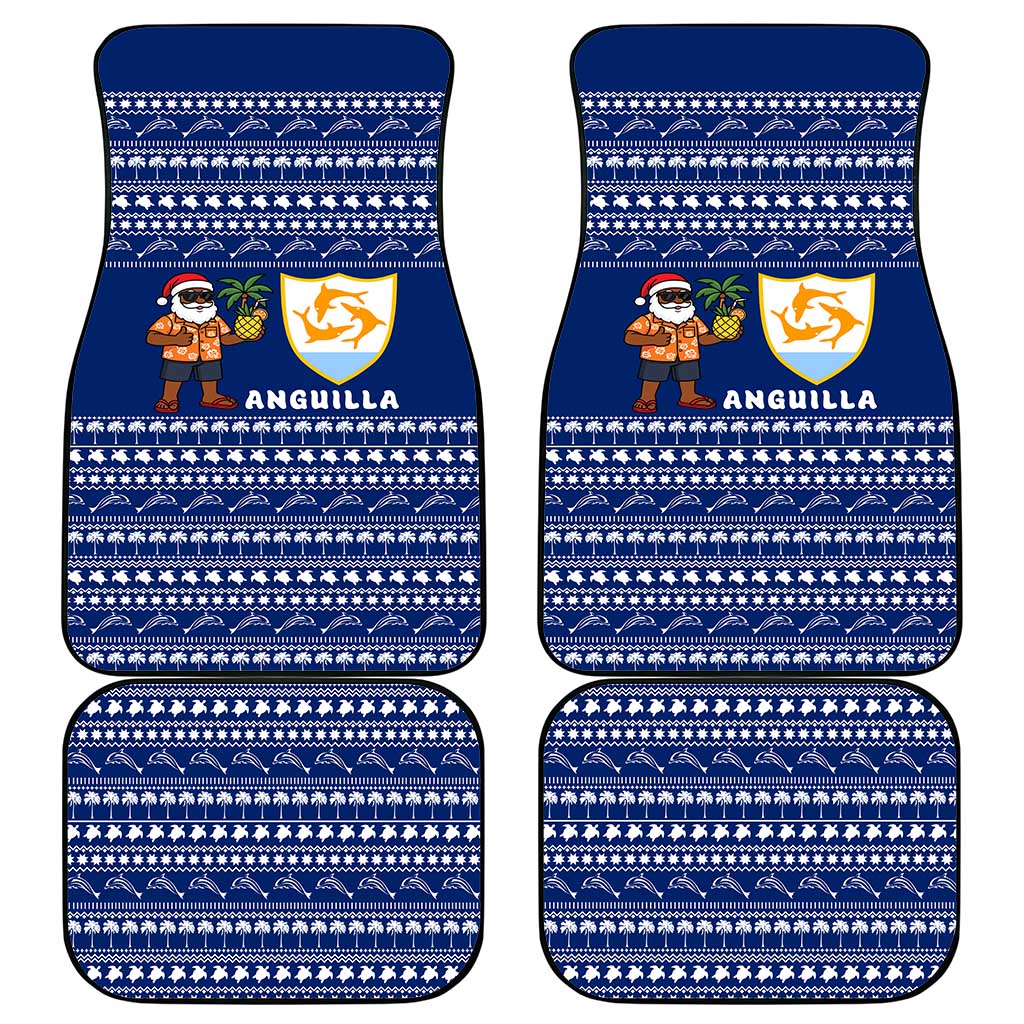 Anguilla Christmas Car Mats with Santa Pineapple Floral Tree Island Crest and Tropical Pattern Design - Wonder Print Shop