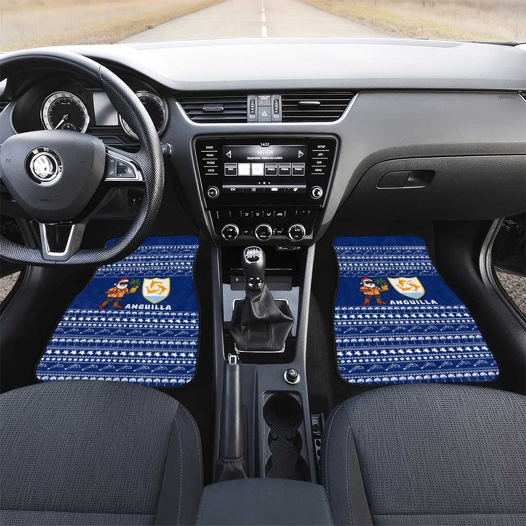 Anguilla Christmas Car Mats with Santa Pineapple Floral Tree Island Crest and Tropical Pattern Design - Wonder Print Shop
