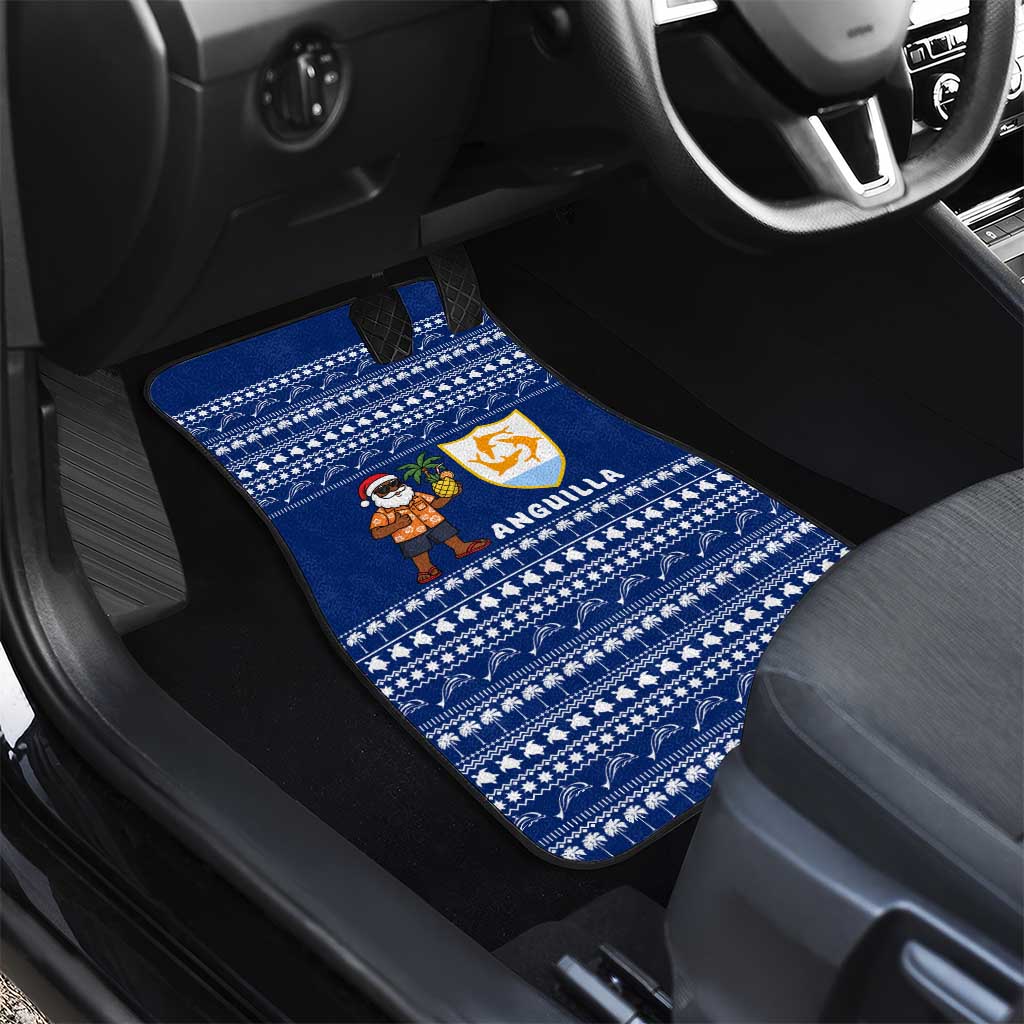 Anguilla Christmas Car Mats with Santa Pineapple Floral Tree Island Crest and Tropical Pattern Design - Wonder Print Shop