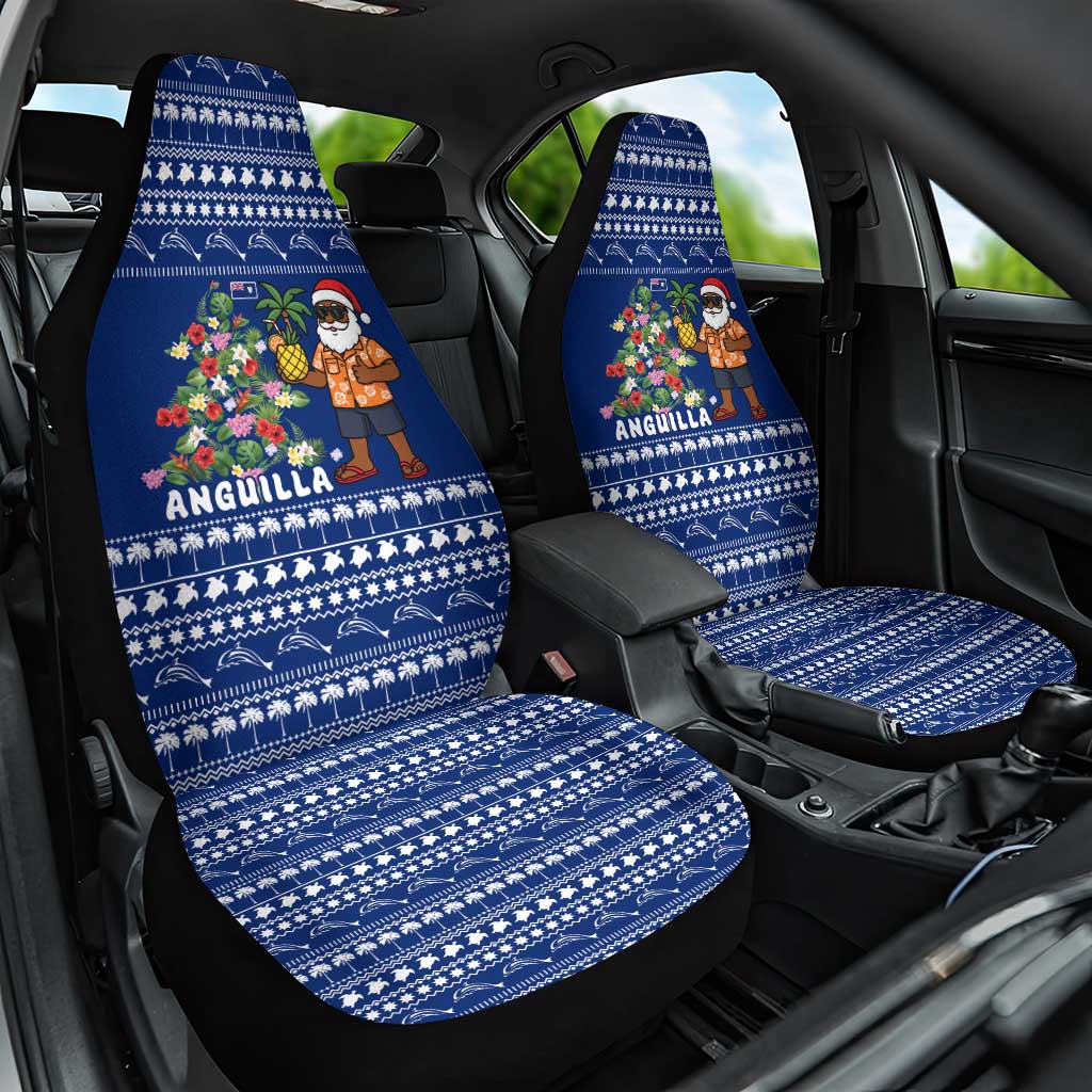 Anguilla Christmas Car Seat Cover with Santa Pineapple Floral Tree Island Crest and Tropical Pattern Design - Wonder Print Shop