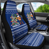 Anguilla Christmas Car Seat Cover with Santa Pineapple Floral Tree Island Crest and Tropical Pattern Design - Wonder Print Shop